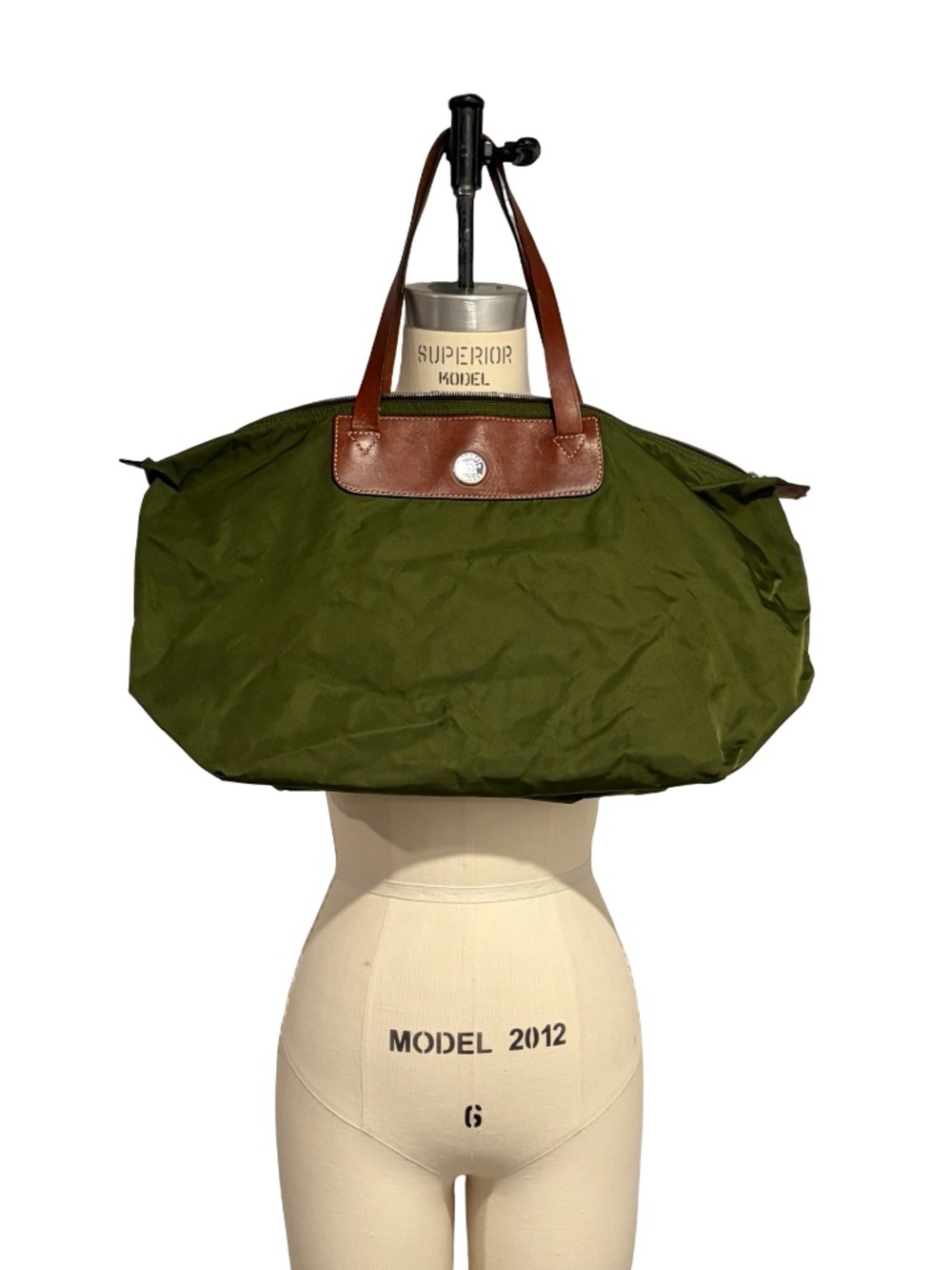 Vintage DOONEY & BOURKE ZIP Top Nylon Foldable TOTE  Olive Green 20"L x 12"H